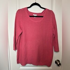 Women's Croft & Barrow Coral Pink Sweater - 3/4 Sleeves - Size 1X - 100% Cotton